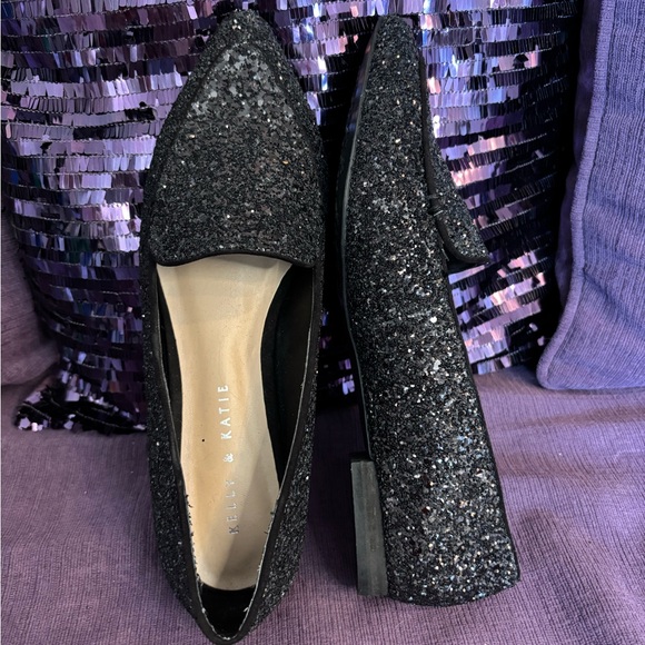 Kelly & Katie Shoes - Kelly & Katie Black Glitter Flats with Pointed Toe Size 7.5 NWOT‎
